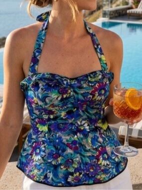 Anthropologie Odille Pop of Posies Halter Bustier Floral Sweetheart Neck Top